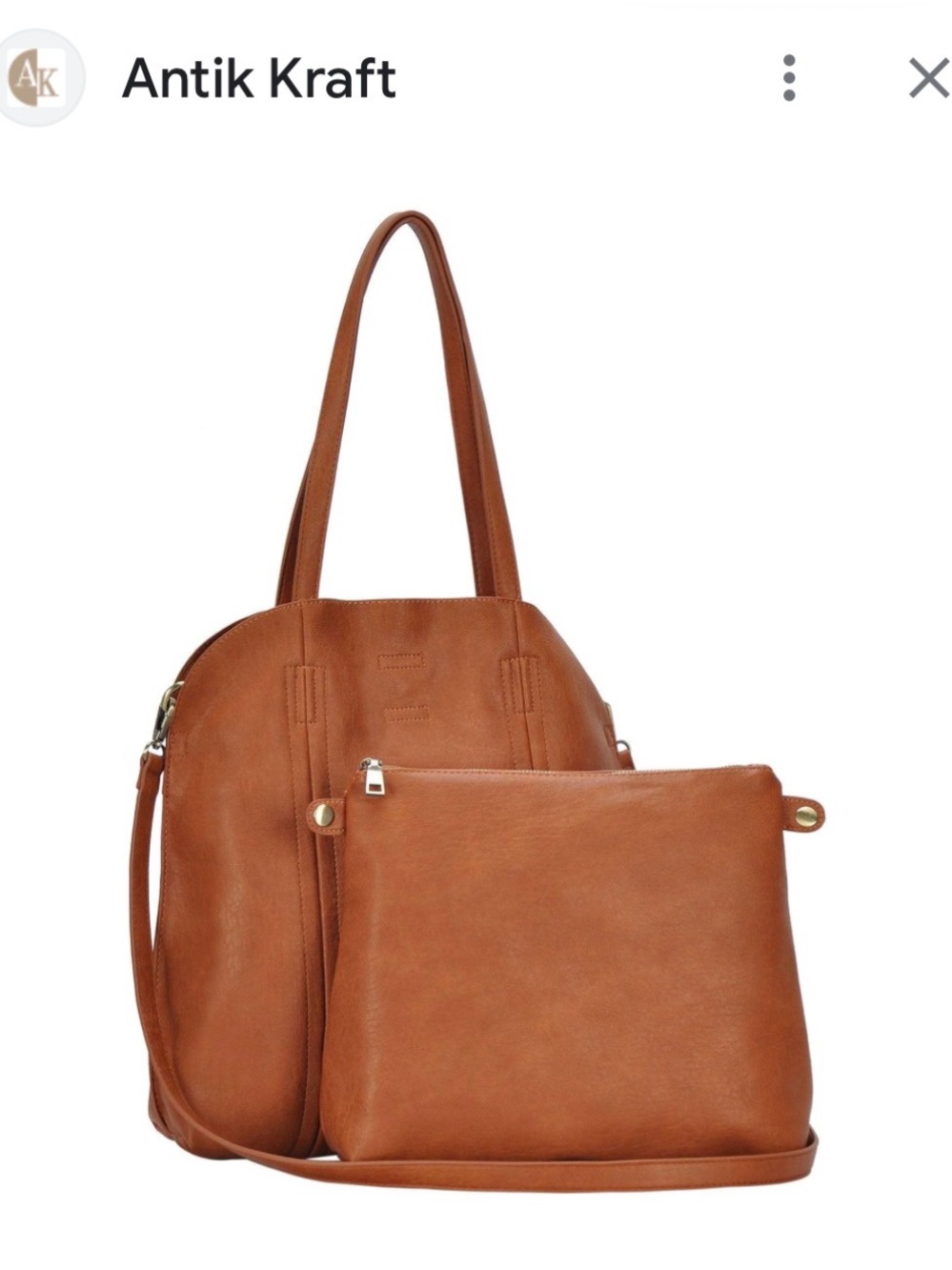 Antik Kraft "The Faith" Cognac Brown Leather Tote with Matching Pouch